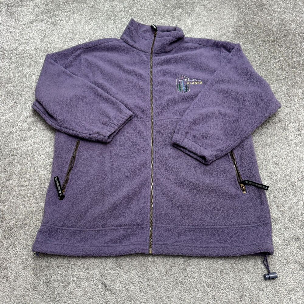 Vintage 90s Polar Graphic USA Alaska Fleece Full Zip Jacket Mens large Purple